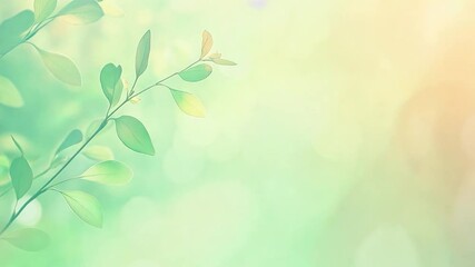 Poster - Green leaves are gently moving in the wind with a blurred background and bokeh effect. The background color changes from green to orange