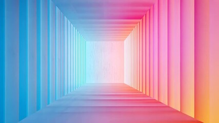 Poster - Changing colors illuminate an abstract corridor featuring walls of vertical rectangles. The vibrant hues create a surreal atmosphere, enhancing the modern and futuristic design