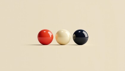 Wall Mural - A minimalist logo design featuring three billiards balls, set against a beige background, offering a modern and clean look for branding or marketing materials.