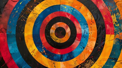 Wall Mural - dynamic abstract artwork featuring bright, multicolored concentric circles against a textured backgr
