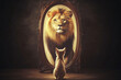 © fotoyou - Cat Sitting in Front of Big Lion Dream in Mirror