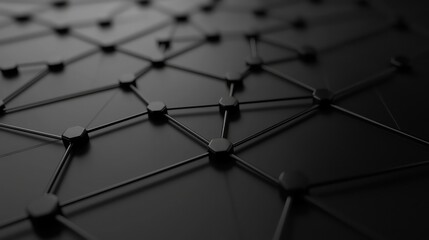 Black geometric shapes arranged in a network pattern on a dark surface, representing digital connections and modern technology