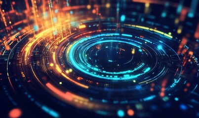 Abstract digital technology background with vibrant glowing circles