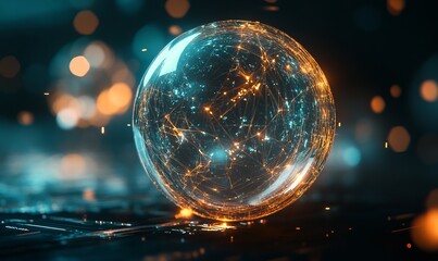 Wall Mural - abstract representation of a glowing sphere with digital connections