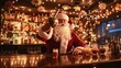 © Констянтин Батыльчук - A man dressed as Santa Claus making a drink at a bar