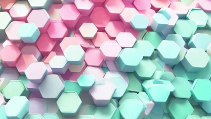 Poster - Colorful hexagonal shapes in pastel shades create an intricate pattern on a surface, showcasing creativity and design