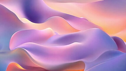 Poster - Softly flowing abstract waves in pastel colors create a tranquil and serene atmosphere in a digital landscape
