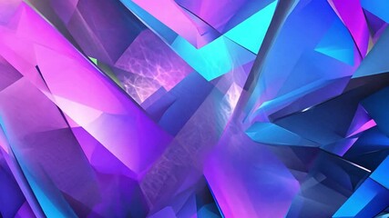 Poster - Colorful abstract geometric shapes reflecting light in vibrant hues of blue and purple during a modern art exhibit