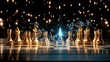 © lililia - A golden chessboard features prominent pieces connected by glowing blue lines, emphasizing strategic concepts in a digital space