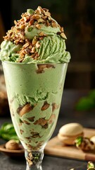 Poster - Pistachio ice cream being served in glass