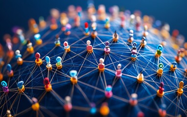 Poster - Captivating 3D rendering of a globe with interconnected digital user icons and lines