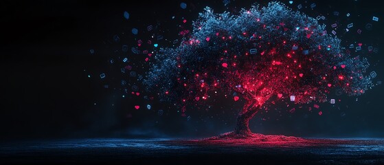Poster - Innovative 3D visualization of a lineage tree with digital graphic user icons and speech bubbles