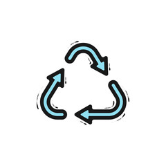 Poster - Recycling sign icon vector. Circular arrows. Clockwise movement. Ecology arrow. Black outline of blue reuse arrow. Circular arrow symbol. Triangle arrows vector.