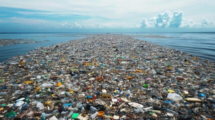 Wall Mural - A Massive Accumulation of Plastic Waste Floating on the Ocean Surface