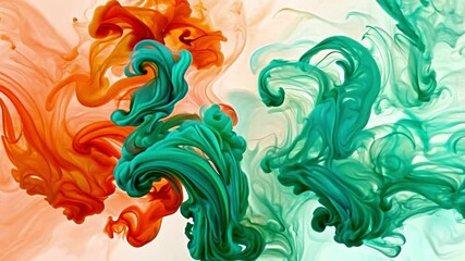 Fototapete - Swirling colors of orange and teal create a mesmerizing abstract design on a light background