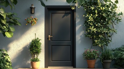 Stylish modern cottage front door, inviting into a comfortable home setting