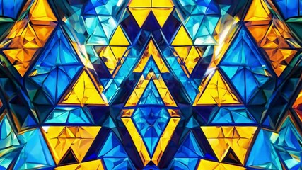 Poster - Intricate geometric design featuring vibrant blue and yellow triangles creates a stunning visual tapestry