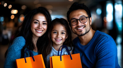 A family of three, a man and two women, are smiling