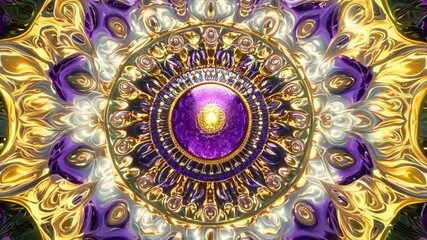 Poster - Beautiful circular design featuring purple and gold patterns with intricate details on a decorative surface
