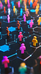 Poster - Colorful human figures standing on interconnected network representing global communication and social connectivity