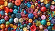 © Justlight - A closeup of a colorful assortment of beads and buttons perfect for creating unique mixed media art pieces.