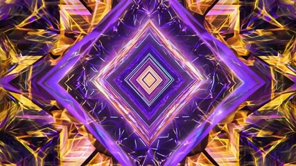 Poster - Vibrant abstract geometric patterns in purple and gold tones with crystal-like textures and dynamic symmetry