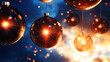 © Vertigo Images - Shiny golden Christmas ornaments with a starburst effect against a blurred blue background.