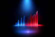 © joeycheung - A dark background with a spotlight shining on a series of blue and red bars that rise and fall in a diagonal line.