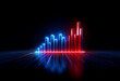 © joeycheung - A glowing neon bar graph ascends into the dark with blue and red lights.