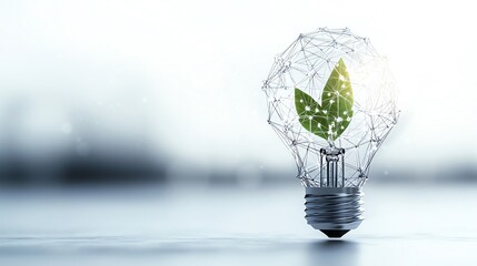 Wall Mural - conceptual image of a light bulb with a green leaf inside symbolizing innovation, sustainability, an