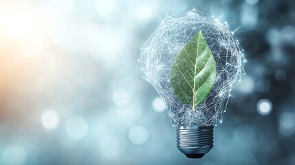 Wall Mural - light bulb with a green leaf inside, symbolizing eco-friendly energy and sustainable innovation agai