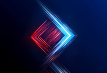 Aufkleber - A vibrant, abstract design featuring two arrows, one red and one blue, with glowing lines. The design is reflected on a dark, mirrored surface.