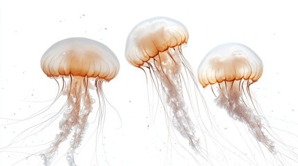 Wall Mural - Adorable translucent jellyfish with gentle tentacles floating gracefully, against a clean white background