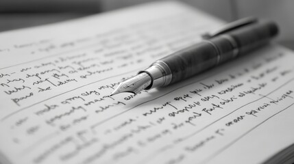 Fototapete - Artistic depiction of a diary page with text on a pristine white backdrop, emphasizing the clarity and elegance of the writing