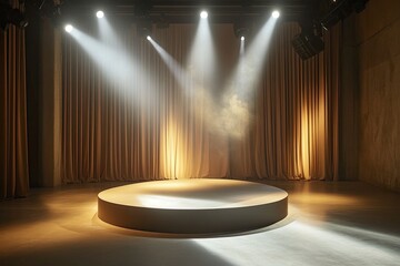 decor of a fashion show with a podium in the center and spotlights ,generative ai