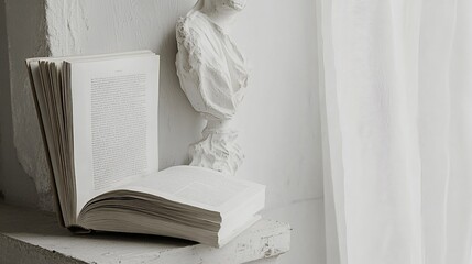Poster - Artistic white backdrop displaying a close-up of a book page, highlighting the content and detail of the publication in a refined setting