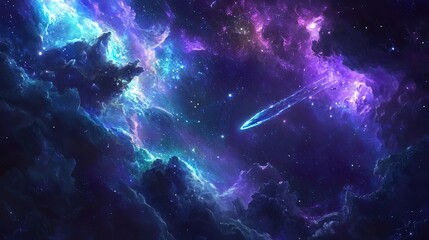Wall Mural - Cosmic Nebula and Glowing Comet