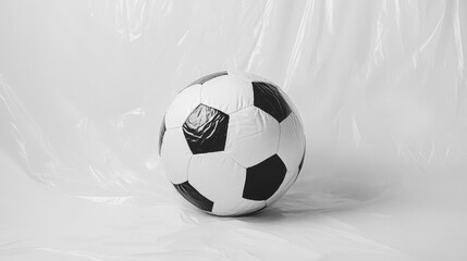 Poster - Artistic white backdrop featuring a classic black and white soccer ball, reflecting its iconic and traditional design