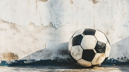 Poster - Artistic white backdrop featuring a classic black and white soccer ball, reflecting its iconic and traditional design