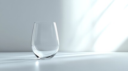 Poster - Artistic white backdrop featuring a clear, tall glass vessel, focusing on its empty, sleek form and transparent quality