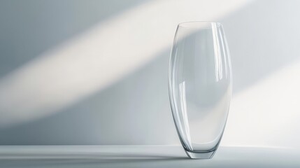Poster - Artistic white backdrop featuring a clear, tall glass vessel, focusing on its empty, sleek form and transparent quality