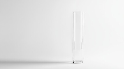 Aufkleber - Artistic white backdrop featuring a clear, tall glass vessel, focusing on its empty, sleek form and transparent quality