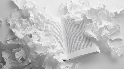 Poster - Artistic white backdrop showing a book page with legible text, capturing the essence of reading and the beauty of publication in a clean setting