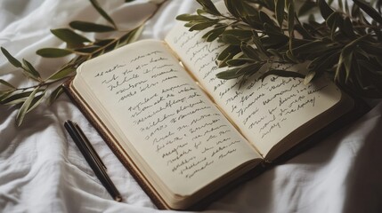 Poster - Artistic white backdrop with a diary page filled with text, capturing the elegant design and readability of the handwriting