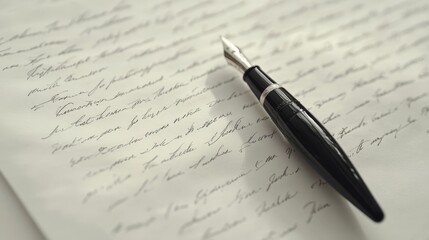 Poster - Artistic white backdrop with a diary page filled with text, capturing the elegant design and readability of the handwriting