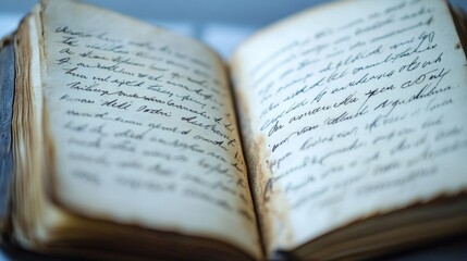 Poster - Artistic white backdrop with a diary page filled with text, capturing the elegant design and readability of the handwriting