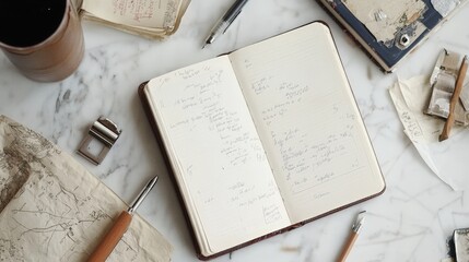 Poster - Artistic white background featuring a diary page spread, capturing the essence of personal notes and neat organization