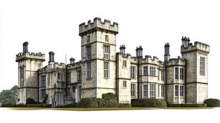 Poster - Artistic white background featuring Leeds Castle Mansion architecture, emphasizing the elegance and charm of its castle building