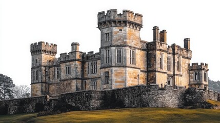 Poster - Artistic white background featuring Leeds Castle Mansion architecture, emphasizing the elegance and charm of its castle building