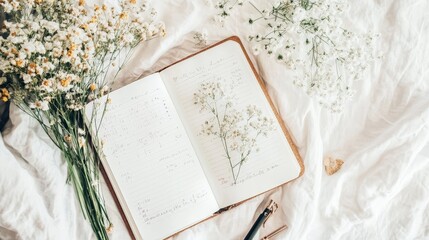 Fototapete - Artistic white background with a diary page, capturing the essence of personal journaling and neat organization